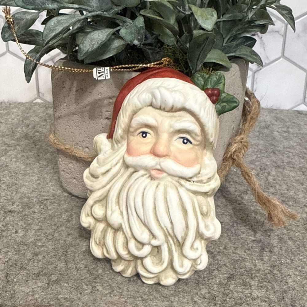 Vintage Whimsical Old World Santa Head Christmas Ornament 4" Ceramic